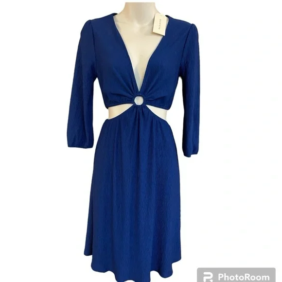 Royal Blue O-Ring Cutout Dress by Monteau - Picture 6 of 10